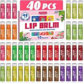 Yopela Bálsamos Labiales Naturales A Granel(Paquete De 40) Con Vitamina E Y Aceite De Coco. Hidrata Labios Secos Y Agrietados. Mini Bálsamo Labial. Regalo Para Niños, Mujeres Y Hombres. 10 Sabores.