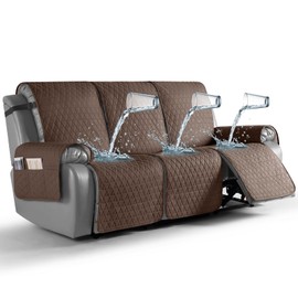 TAOCOCO 100% Waterproof Recliner Cover, Non-Slip Washable Reclining Couch Cover with Elastic Leg Straps, Furniture Protector for Dogs (Brown, 3 Seater)