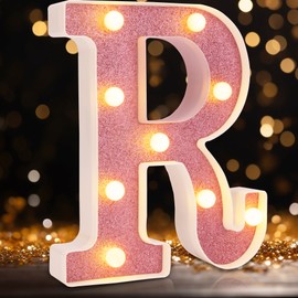 Led Marquee Letters, Pink Glitter Light Up Letters, Small Led Letter Lights, Battery Powered Lighted Letter for Party, Table, Birthday Decor (R)