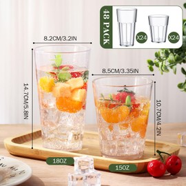 Nuenen 48 Pcs Plastic Drinking Glasses 18 oz and 15 oz Clear Reusable Plastic Water Cups Plastic Tumblers Restaurant Style Drinking Glasses Value Set for Indoor Outdoor Home Restaurant Picnic Party