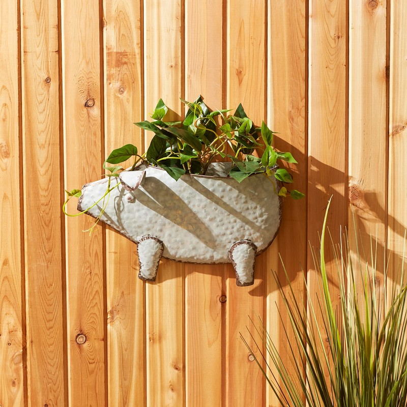Accent Plus Pig Galvanized Wall Planter, 16.75x3.75x10.75