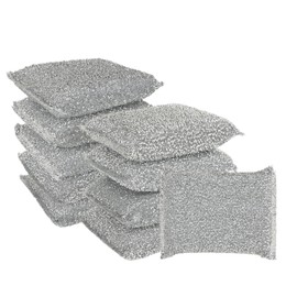 WOPPLXY Pack of 10 Shiny Cushion Washing Sponge, Double-Sided Cleaning Sponge, Pot Sponge, Silver Scourer for Pots and Glass Ceramic Hobs