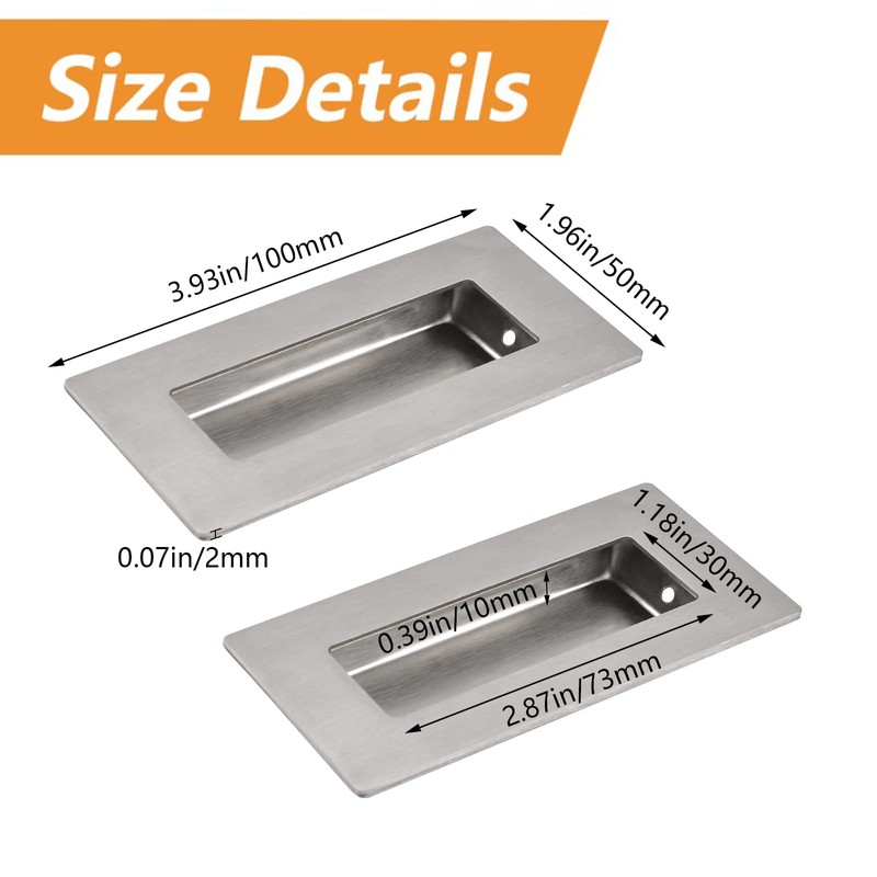 MOROBOR Brushed Nickel Flush Pull, 2Pcs Stainless Steel Rectangle Side