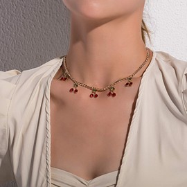 Cherry Necklace for Women Red Crystal Cherry Necklace Cute Cherry Necklace Fruit Necklace Jewelry for Women (Red Crystal)