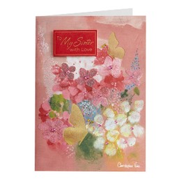 NIQUEA.D Happy Birthday Card, Sister Flowers and Butterflies (NB-0023),(5" x 7") Vertical