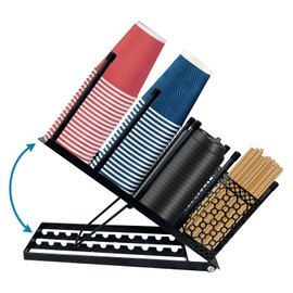 jbcgv Cup and Lid Holder - Metal Adjustable Coffee Cup Holder Organizer 4 Compartment Disposable Cup Dispenser with Coffee Pod Straw Storage Basket for Coffee Station Bar, Office, Breakroom, Black