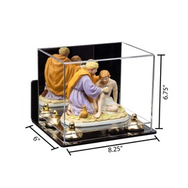 Better Display Cases Versatile Acrylic Display Case - Small Rectangle Box with Mirror, Wall Mount, Gold Risers and Clear Base 8.25" x 6" x 6.75" (A003-GR)