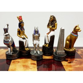 Egyptian Anubis Gold & Silver Chess Men Set W/ Colour Accents - NO BOARD