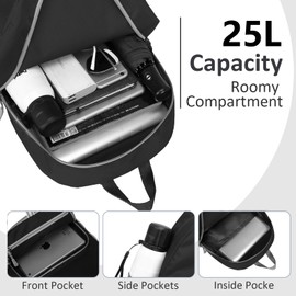 Monica Muse Hiking Backpack, 25l Lightweight Packable Travel Camping Outdoor Sports Backpack, Water Resistant Foldable Travel Daypack for Men Women, Black