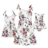 PopReal Mommy and Me Floral Printed Dresses Shoulder Straps Bowknot