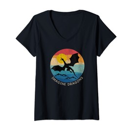 Womens Imagine Magical and Mythical Fantasy Dragons V-Neck T-Shirt