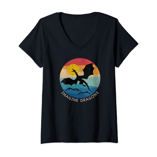 Womens Imagine Magical and Mythical Fantasy Dragons V-Neck T-Shirt