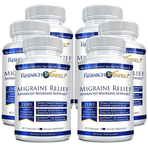 Research Verified Migraine Relief - Dual Action Supplement - Reduce Severity and Duration, Balance Hormones - with Ginger and Ginko Biloba- 60 Capsules Per Bottle - 6 Month Supply