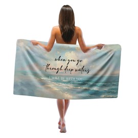 Gnmduw Christian Coastal Beach Towel, Teal Isaiah 43 2 Sand Beach Towels Gifts for Women, Religious When You Go Through Deep Waters Christian Quick Dry Bath Pool Towels for Swimming Pool, 30x60in