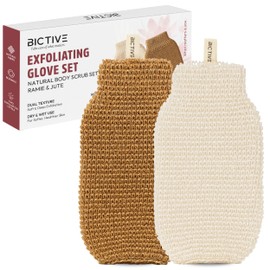 BICTIVE Set of 2 exfoliating gloves body made of natural fibres. For removing dead skin and for smooth, radiant skin. Exfoliating gloves, exfoliating gloves, body scrubber. Gentle and intensive