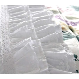 QSH Luxury Lace Ruffle Sheets Set Queen Size French Country Bedding 100% Washed Cotton Vintage Bed Sheet Set 4pcs Deep Pockets Ruffled Bed Sheets