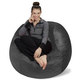 Sofa Sack - Bean Bags Plush, Ultra Soft Memory Bean Bag Chair Cover Stuffed Foam Filled Furniture and Accessories for Dorm Room, 4-Feet, Microsuede Charcoal