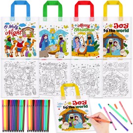 HOWAF 12 Nativity Scene Christmas Fabric Bags for Painting, Christmas Bags Christmas Nativity Scene Figures Jesus Non-Woven Bags for Painting for Crafts Christmas Children, Christmas Gifts