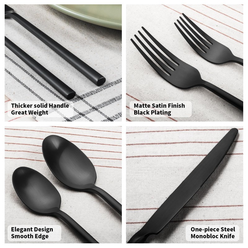 Potter Black 40-Piece Forged Silverware Set, Service for 8, Stainless