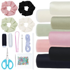 PLIGREAT 12 Stück Chiffon Haargummis Herstellung Kit DIY Mode, 4 Farben Elastische Haarbänder für Frauen Pferdeschwanzhalter Handgemachtes Kunsthandwerk DIY Haargummis Zubehör