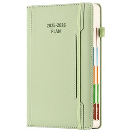 Academic Diary Year 2025-26 A5 Page a Day Mid Year July 2025 to June 2026 Hardcover Agenda with Pen Holder Front Pocket Colorful Monthly Stick Elastic Closure Green