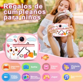 ABUDA Cámara de impresión instantánea para niños, Regalos de Cumpleaños Niñas Niños Edad 3-12, HD Digital Video Cameras Toddler, Juguete Portátil Niña 3-12 Años con Tarjeta SD 32GB