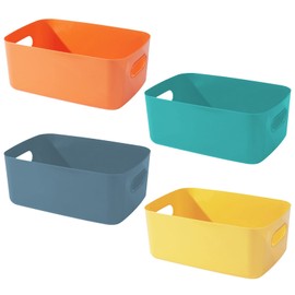 Bgfuni Set of 4 Small Plastic Storage Baskets, Office Home and Kitchen Tidy Organiser, White Plastic Studio Storage Baskets, Plastic Baskets for Storage Small, Shelf Baskets, 20 x 14 x 7.5cm(Colorful)