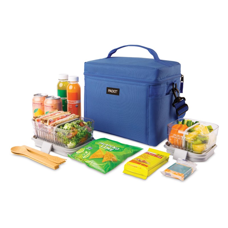 PackIt Freezable Newport Cooler, Azure Blue, Collapsible, Reusable, Built with
