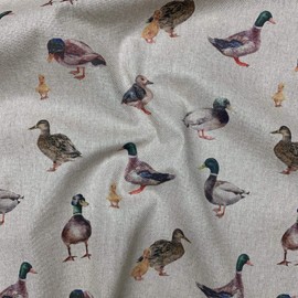 Discover Lifestyle & Fashion Fabrics Mallard Ducks Digital Print Design Cotton Rich Linen Look Fabric For Curtains Blinds Craft Quilting Patchwork & Upholstery 55" 140cm Wide – Sold by the Half Metre