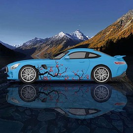 2PCS Cherry Blossom Car Livery, Japanese Theme Side Car Vinyl Livery, Universal Size, Large Vehicle Graphics, Car Livery (1)