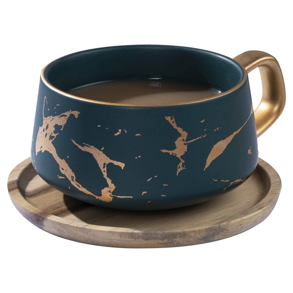 VETIN Service à café et à thé en porcelaine, motif marbre, style nordique, tasses à café britanniques, tasses à café en céramique, tasses à latte – 300 ml (vert)
