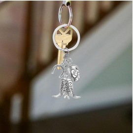 BOBOZHONG Key Fob, Pack of 2 Cowboy Hat Key Fob Cowboy Boots Key Ring Mini Cowboy Boots United for Rider Riding Rodeo Horses Gift Key Pendant, silver