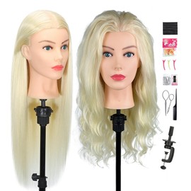 Firstwon Mannequin Head Human Hair- Cosmetology Manikin Doll Head with 80% Real Hair for Hairdresser Practice Styling Braiding & Free Clamp Holder (#613 Blonde)
