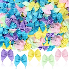 JUNEBRUSHS Valentine's Day Bows, 180Pcs Valentines Tiny Bows Mini Small Satin Ribbon Bows for DIY Craft Wedding Anniversary Decoration, 4 Colors