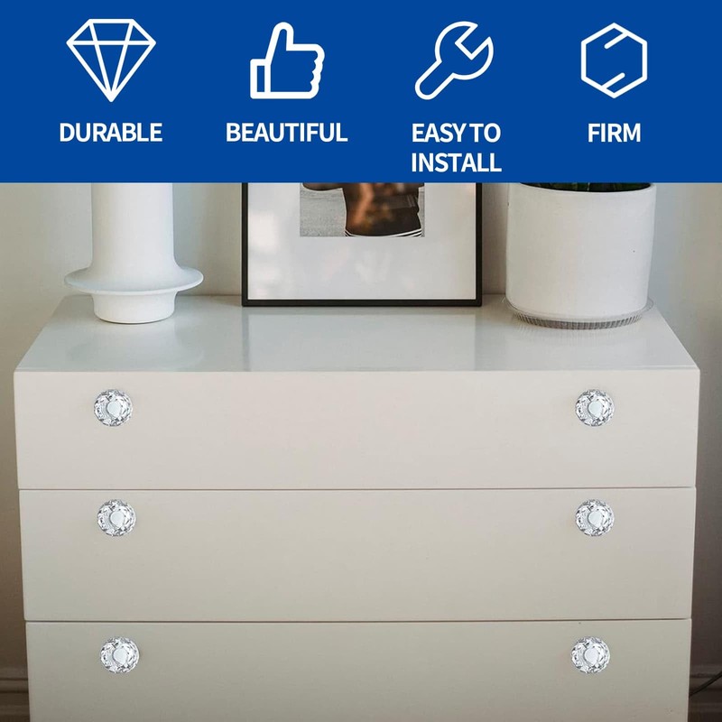 Eidoct 8 Pcs Clear Crystal Door Knobs, 30mm Drawer Handles,
