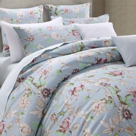 Brandream Farmhouse Duvet Cover Set Full Size Dorm Bedding (Duvet Cover + 2 Pillow Shams) Blue Vintage Botanical Flower Printed Kids Floral Girls Bedding Set 800TC Egyptian Cotton Sateen