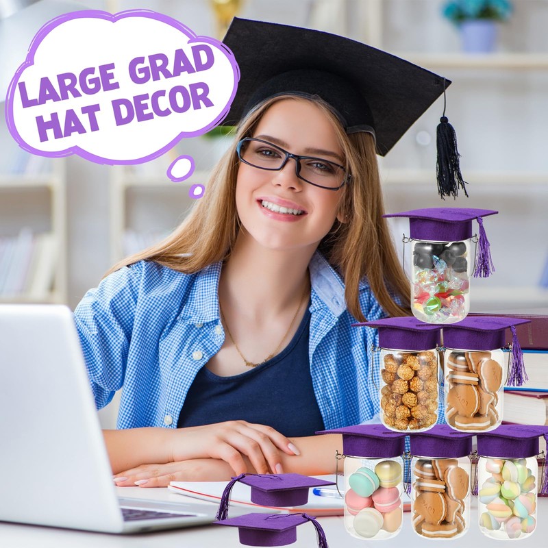 Mindsoft 24 Pcs 2026 Graduation Cap Decorations Mason Jar Lid