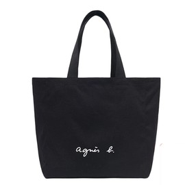 agnes b. VOYAGE Tote Bag Cotton Tote Voyage Brand Bag (Black), Black