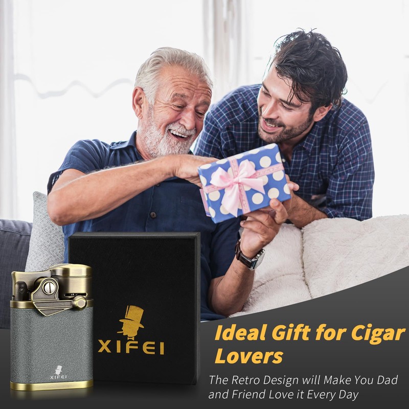 XIFEI Cigar Lighter, 4 Jet Flame Desktop Rocker Arm Lighter