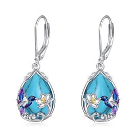 925 Sterling Silver Hummingbird Dangle Earrings for Women with Turquoise Lightweight Hypoallergenic Elegant Bird Stud Earrings, Gift for Her, Christmas, Mother’s Day, Birthday