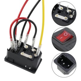 Antrader 2pcs AC250V 10A IEC 320 C14 Inlet Panel Socket w Fuse w Red Light Rocker Switch Power Supply Terminal Crimps Connector with Wires