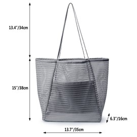 Mesh Beach Bag Women's Shoulder Handbag Beach Tote Bag for Spring Summer Vacation Travel Beach Pool Trip(Grey)