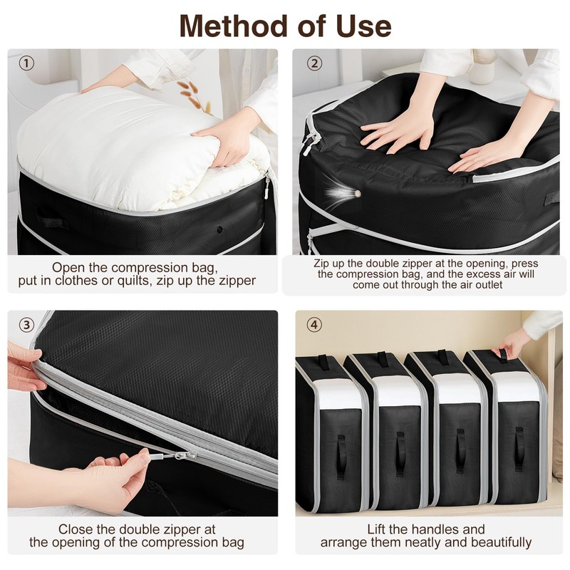 Homsorout 4 Pack Compression Storage Bags - 110L Large Capacity