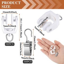 Amyhill 100 Pcs Curtain Track Roller Hooks Curtain Rail Ceiling Gliders Set Plastic Wheeled Curtain Carrier with Steel Glider Hooks for Curtains Shower Home Decoration