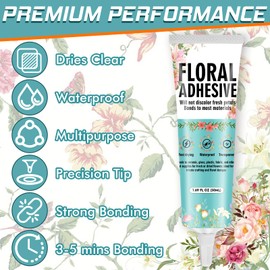 Floral Glue for Fresh Flowers 50ML, Waterproof Flower Adhesive for Corsages, Boutonnieres, Wristlets, Wedding Crafts, Fast Drying, Strong Hold Floral Glue for Silk Dried Flowers and Accessories