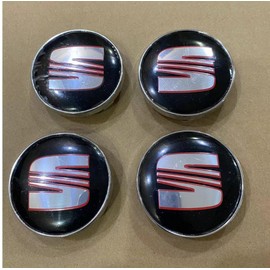 JUNBIE Set of 4 Silver/RED Wheel Center Caps 60mm Rim Emblem Hubcaps Cover Logo fit for SEAT (Black)