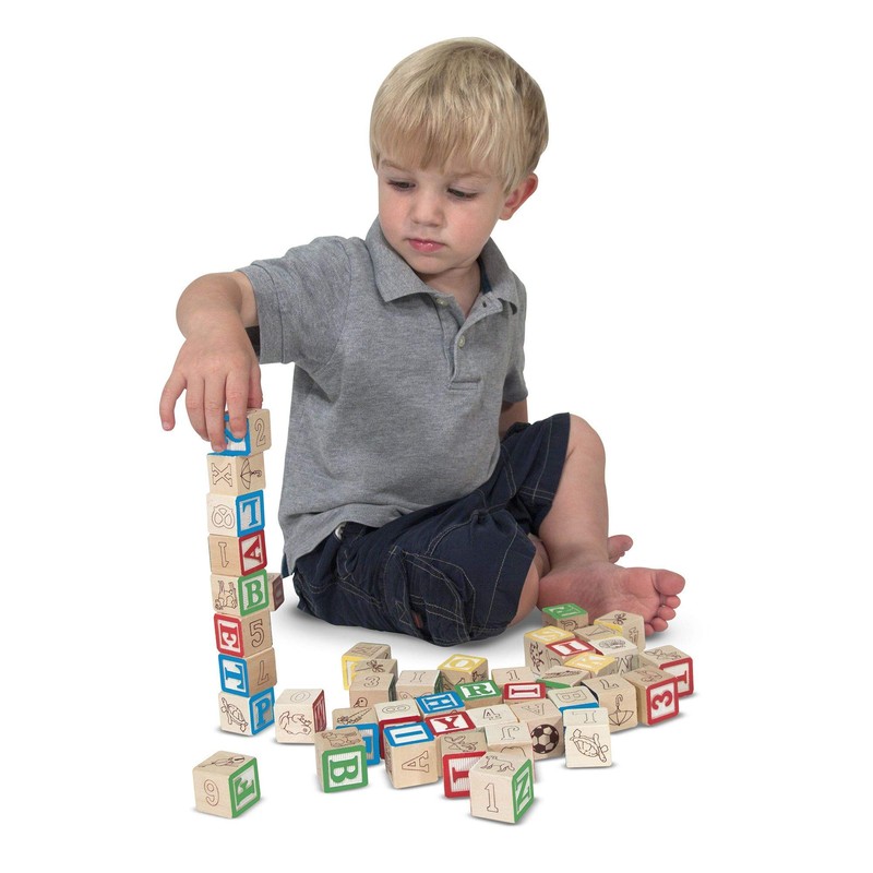 Melissa & Doug Deluxe Wooden ABC/123, 50-Piece Set of Classic