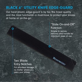 Messermeister 6” Utility Edge-Guard, Black - Fashionable & Functional Knife Protector for Utility & Slim-Blade Knives - 2 Blade Entry Notches - 6.5” x 1.1875”