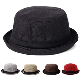 Melco Men's Hat, Large Size, Linen Style Pork Pie, Spring, Summer, XL, 24.4 inches (62 cm), UV Protection, Made in Korea, Black