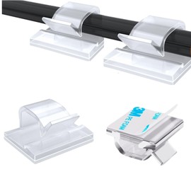 [100Pcs] Outdoor Light Clips, Adhesive Cable Clips for Wall, Wire Holder Cable Management Cord Organizer Hooks, Christmas Light Clips for Outside, Hooks for Outdoor String Lights Clips (Clear, Small)